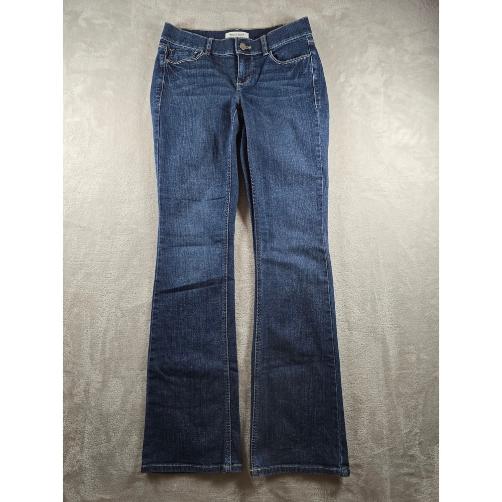 White House Black Market Noir Bootcut Jeans Women 2 Blue Embroidered Pockets